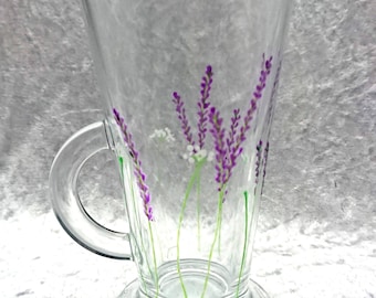 Hand-painted 'Lavender' Glass Latte  Mug