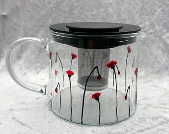 Hand-painted 'Poppy' Glass Teapot