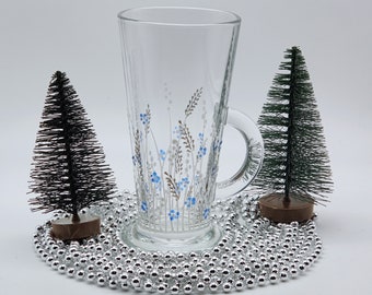 Hand-painted 'Frosted Meadow' latte Glass