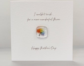 Fused glass pocket token card - rainbow wish - Mother's Day card