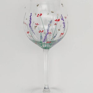 Hand-painted 'summer meadow ' design large wine glass image 5