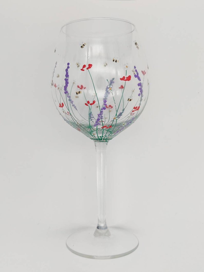 Hand-painted 'summer meadow ' design large wine glass image 5
