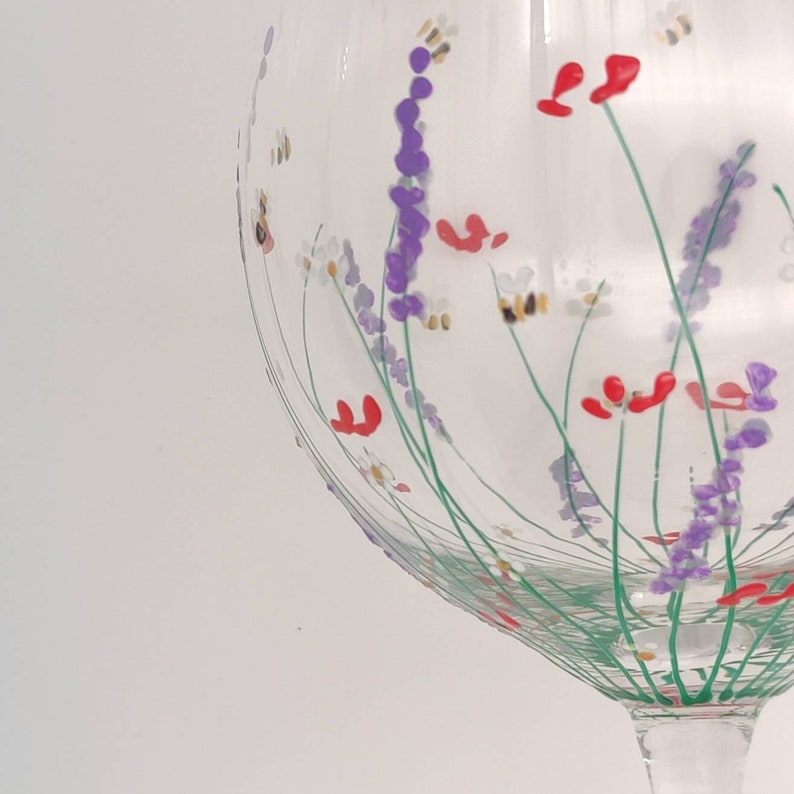 Hand-painted 'summer meadow ' design large wine glass image 2
