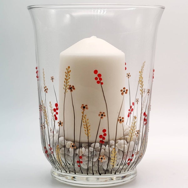 Hand-painted 'Autumn meadow' Glass Vase/ Candle Holder