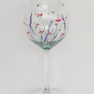 Hand-painted 'summer meadow ' design large wine glass image 9
