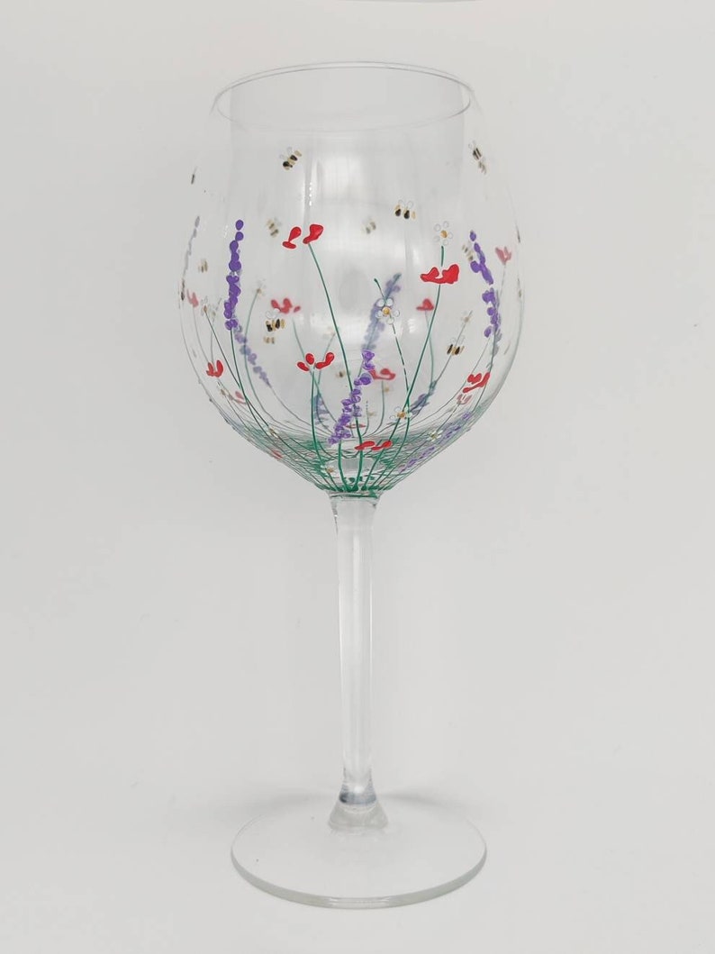 Hand-painted 'summer meadow ' design large wine glass image 9