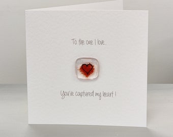 Fused glass pocket token card - One  I love  - valentine's - anniversary card