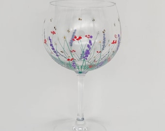 Hand-painted 'Summer meadow '  large Gin Glass