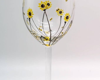 Hand-painted 'Bee and Sunflower' design Small Wine Glass