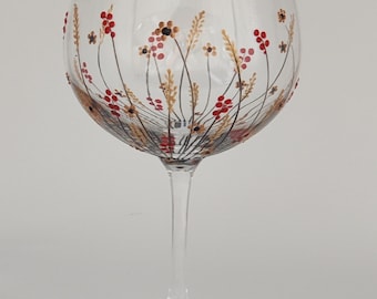 Hand-painted 'Autumn meadow'  large Gin Glass