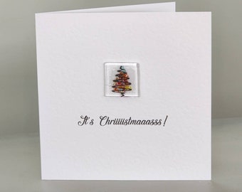 Fused glass Christmas card, Christmas tree, Xmas tree card, Christmas card, unique Xmas card.