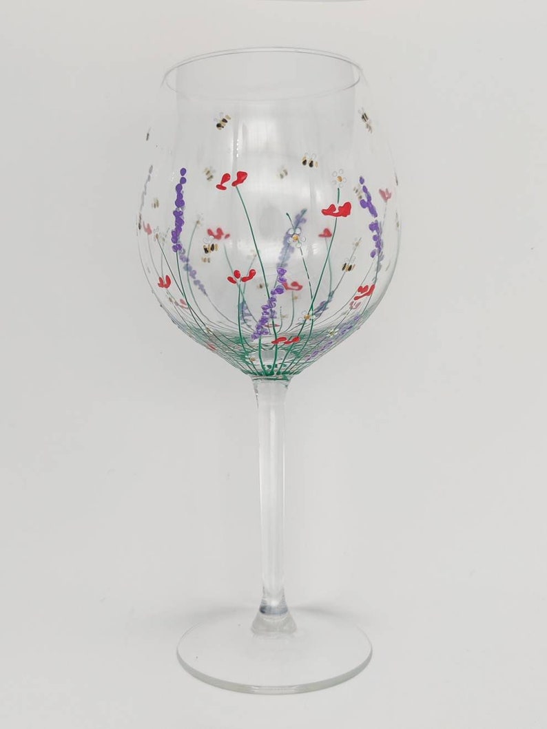 Hand-painted 'summer meadow ' design large wine glass image 10