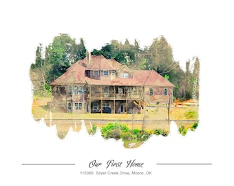Custom House Portrait, Watercolor Home Sketch, Housewarming Gift (Digital File)