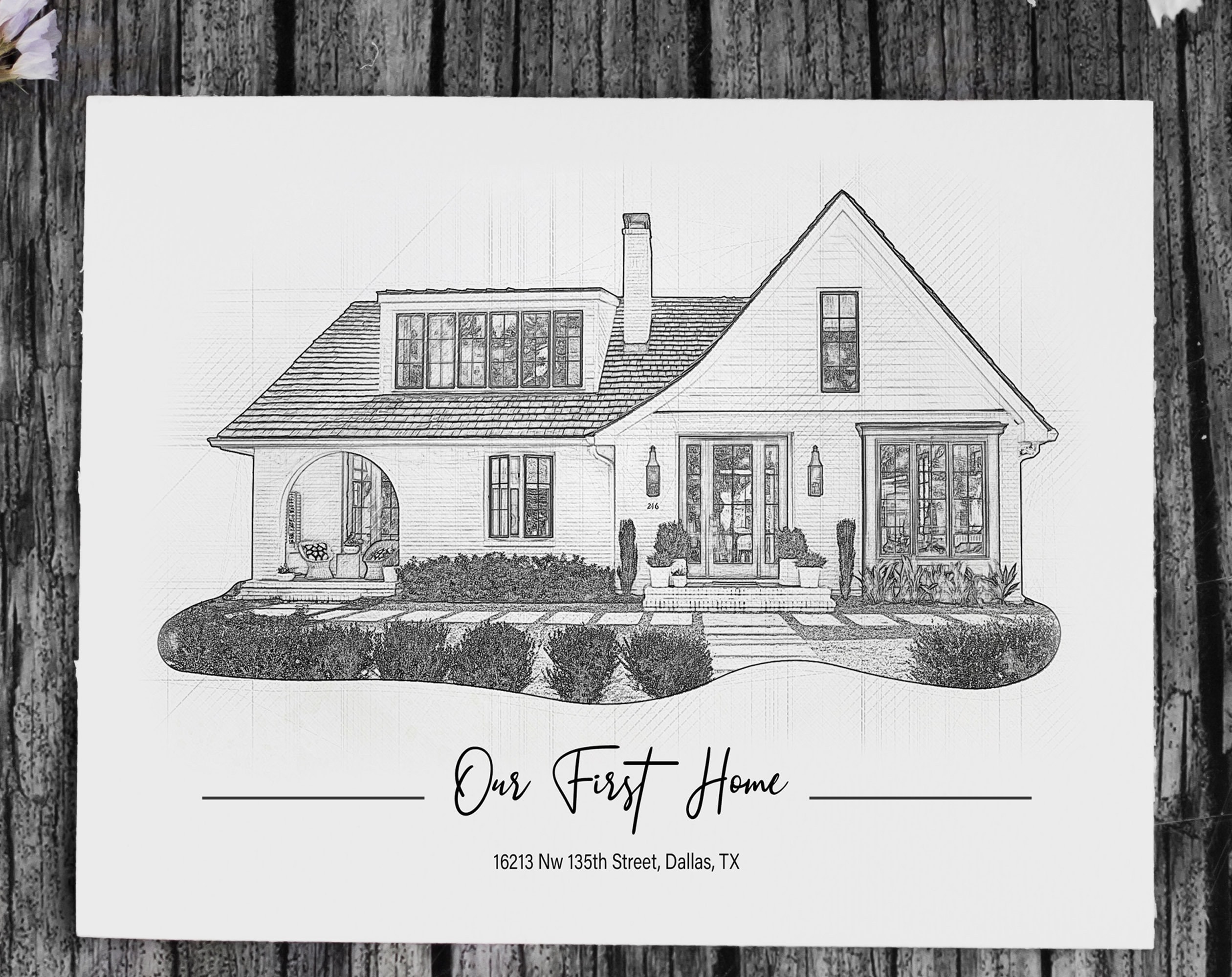 Black and White House Portrait From Photo, Digital Pencil Drawing Wall ...