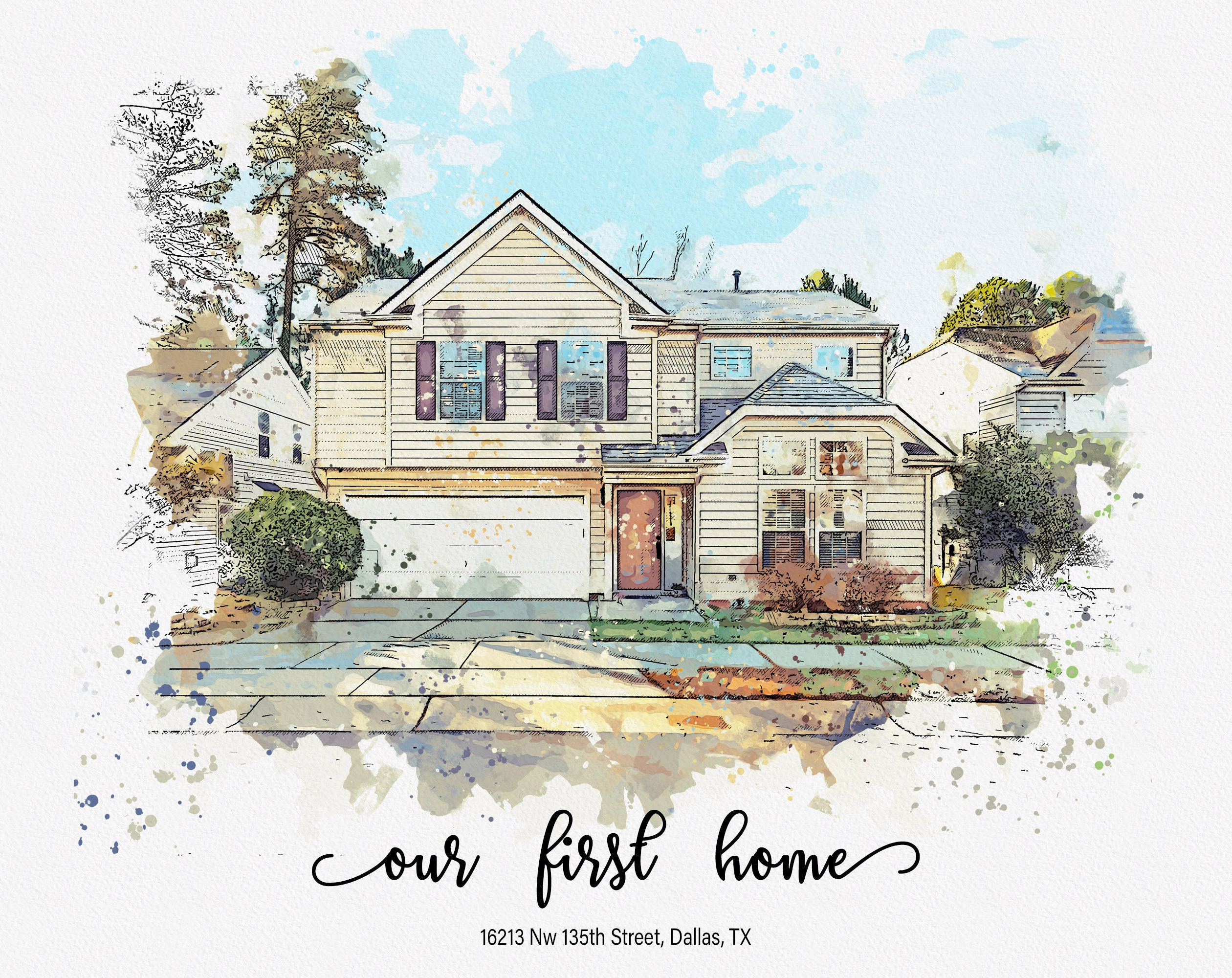 Custom Watercolor House Portrait House Painting Gift Digital Etsy