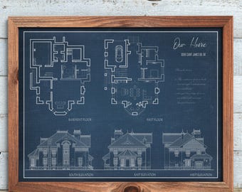 Architectural Blueprint Wall Art, Our First Home, Home Builder Gift, Custom House Wall Décor, Housewarming Present, Realtor Closing Gift