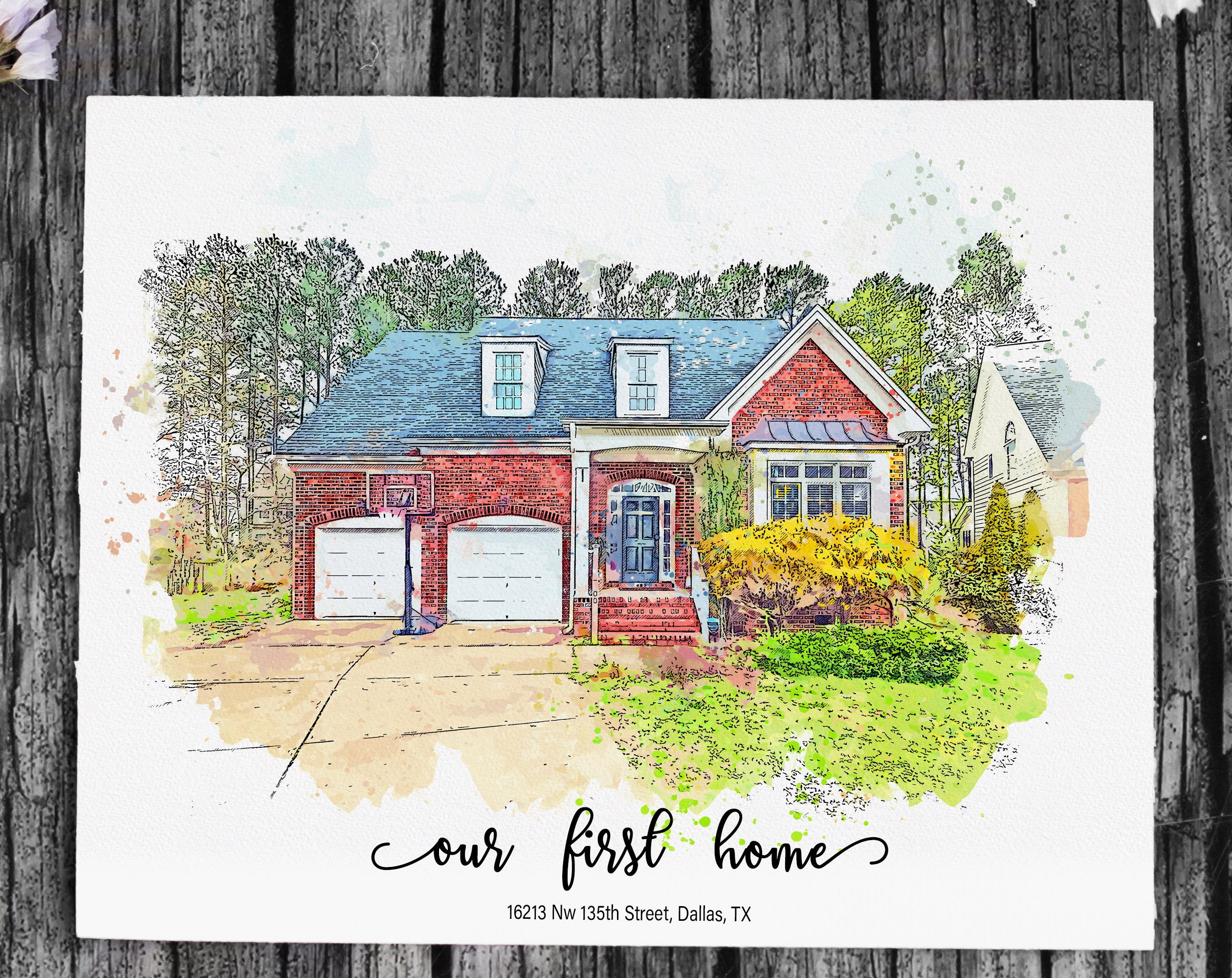 Custom Watercolor House Portrait House Painting Gift Digital Etsy