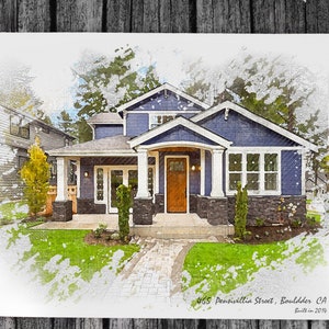 Custom House Wall Art, Watercolor House Portrait, Digital House Portrait from Photo, Housewarming Gift, Realtor Closing Gift, Wall Decor