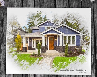 Custom House Wall Art, Watercolor House Portrait, Digital House Portrait from Photo, Housewarming Gift, Realtor Closing Gift, Wall Decor