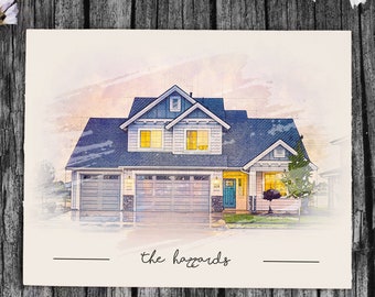 Custom Realtor House Portrait from photo, Digital Watercolor / Pencil Style House Drawing Gift, Personalized Housewarming Gift