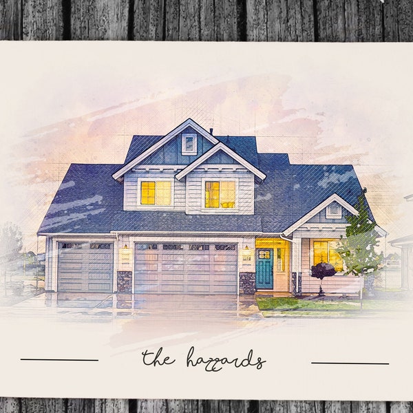 Custom Realtor House Portrait from photo, Digital Watercolor / Pencil Style House Drawing Gift, Personalized Housewarming Gift