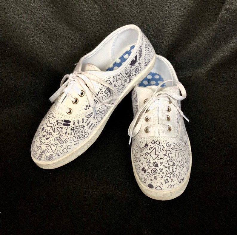Doodle Shoes,, Black and White Canvas Shoes,, Doodle Design