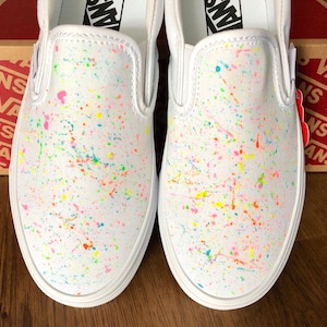 Neon Splatter Paint Vans-Off the Wall Vans- Custom Splatter Paint- Neon Paint- Splatter Painted Shoes