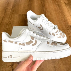 Beige Cow Nike Air Force 1— Cow Design Shoes— Cow Nikes