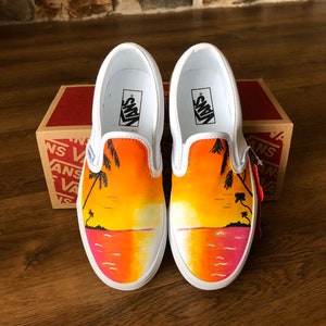 Kid’s Sunrise/Sunset Off the Wall Vans—Sunset Over the Ocean—Sunrise Shoes—Kid’s Fun Shoes—Colorful Sunset Vans