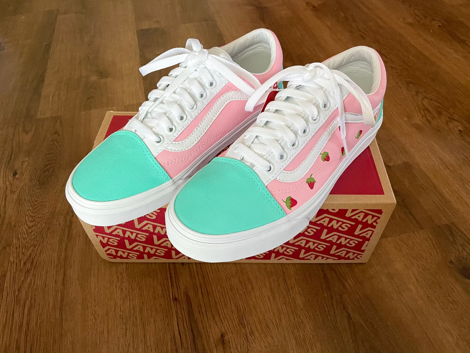 Strawberry and Turquoise Old Skool Vans Custom Vans Etsy