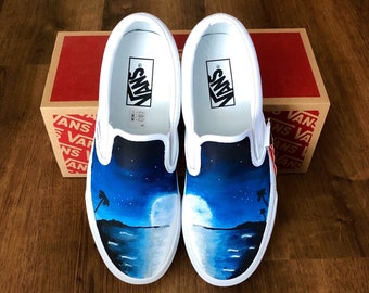 Night Sky Moonrise Off the Wall Vans—Star Shoes—Nighttime Over the Ocean Shoes—Moonrise and Faded Sky
