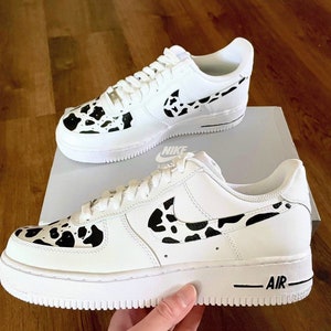 Cow Design Nike Air Force 1s— Custom Air Forces— Black and White Cow Pattern Shoes— Custom Cow Nikes-- Cow Pattern Air Forces