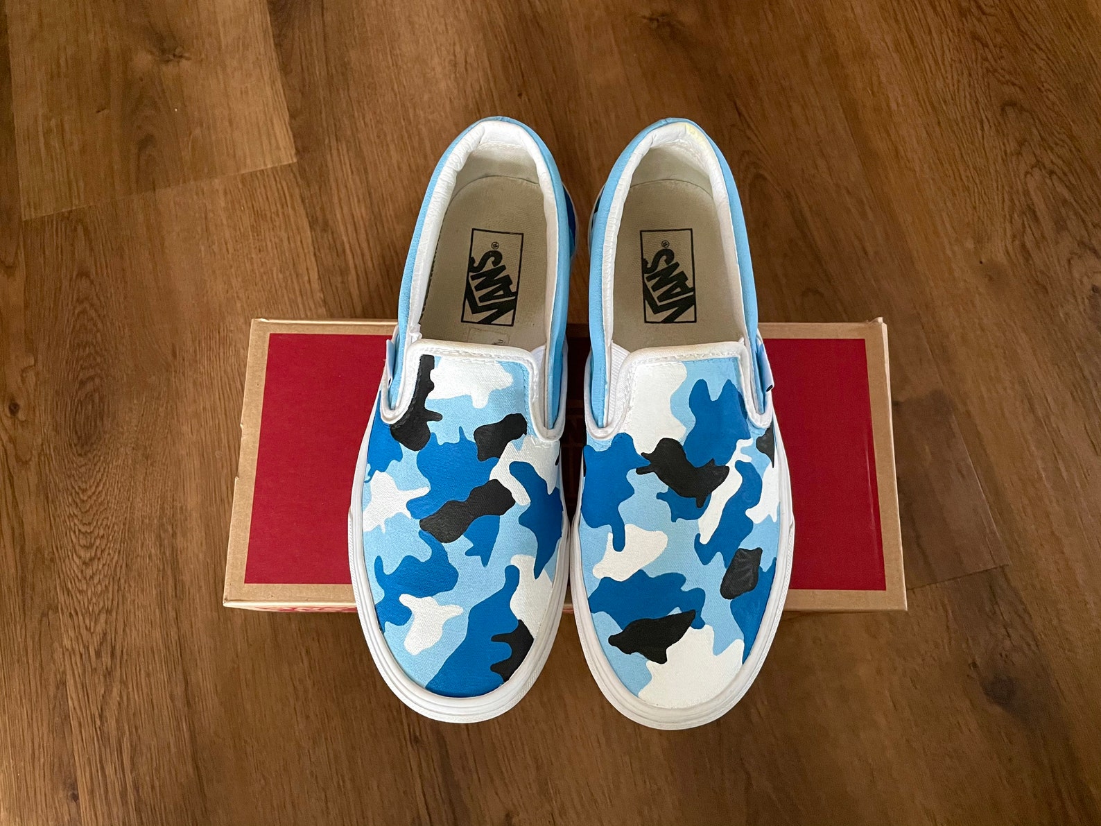 Blue Camouflage Slipon Vanscamo Shoes Blue Camo Vans Etsy