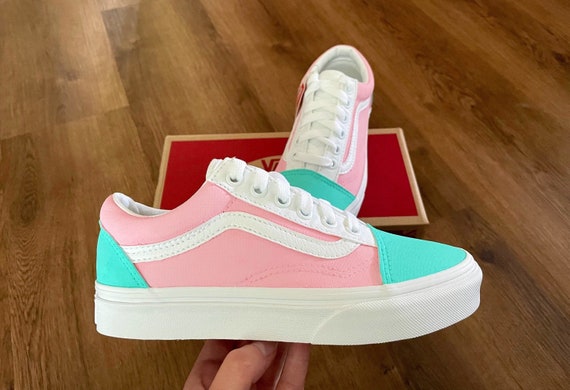 Pink and Turquoise Old Skool Tied Vans Painted Custom Vans Custom Old Skool  Vans - Etsy