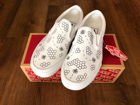 White Vans-custom Vans-bee 