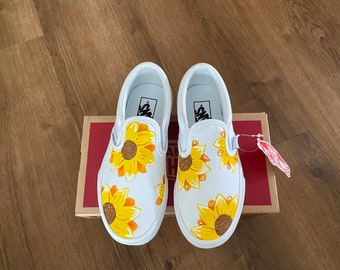 Kid's Sunflower Custom Vans— Painted Sunflower Shoes— Hand Painted