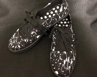 Splatter Paint Shoes-- Black and White-- Paint Splatter-- Fun Designs-- White Paint Splatter