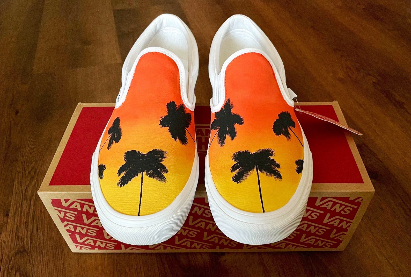 Sunset and Palm Tree Custom Vans Slipon Vans Custom Etsy