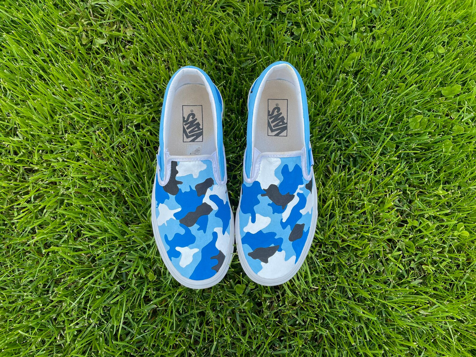 Blue Camouflage Slipon Vanscamo Shoes Blue Camo Vans Etsy