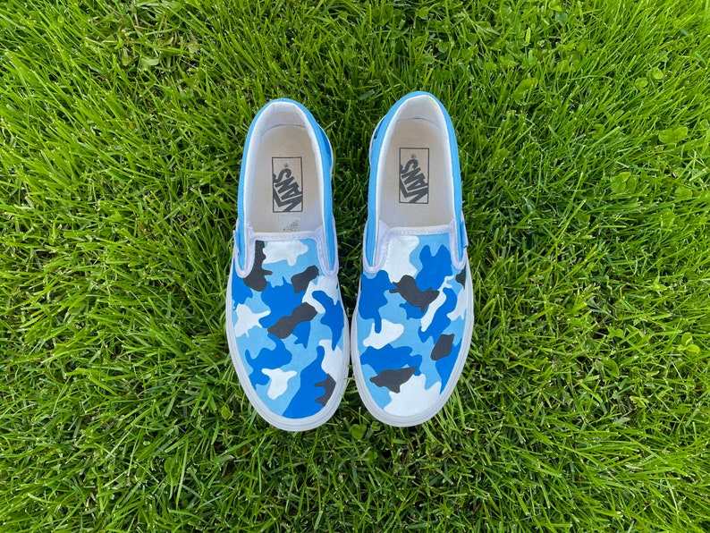 Blue Camouflage Slipon Vanscamo Shoes Blue Camo Vans Etsy