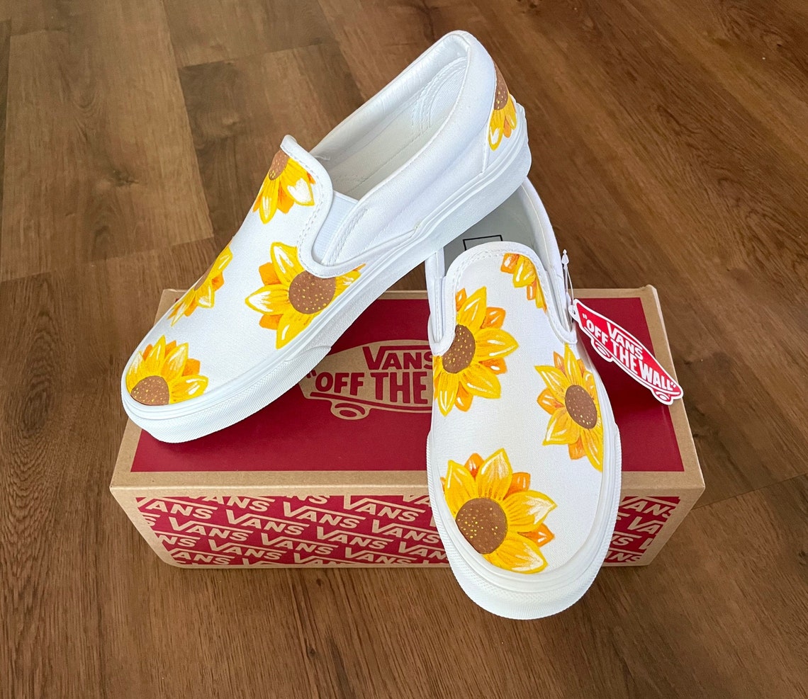 Sunflower Slipon Vans Sunflower Vans Custom Vans Sunflower Etsy