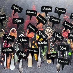 Charcuterie or Garden Custom Tags - Cheese, Hams, Olives, Fruits Tags - Black Acrylic Laser Engraved