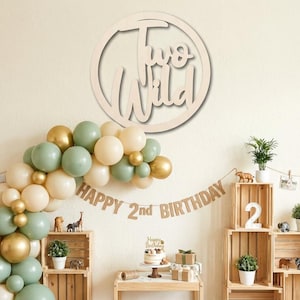 Two Wild Wooden Round Sign, Baby Birthday Backdrop