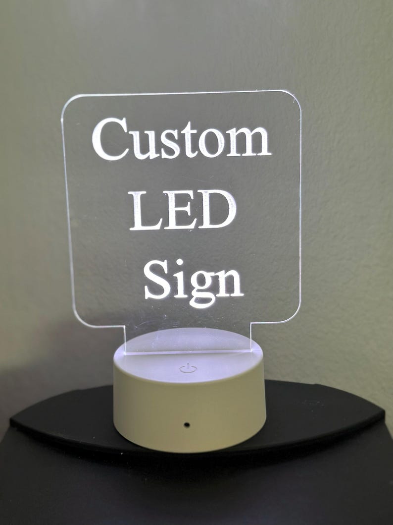 Custom LED Acrylic Table Sign, Engraved Logo, Square With Round Corners ...