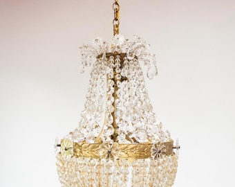 French "montgolfier" globe ceiling lamp in bronze and crystal (35 cm)