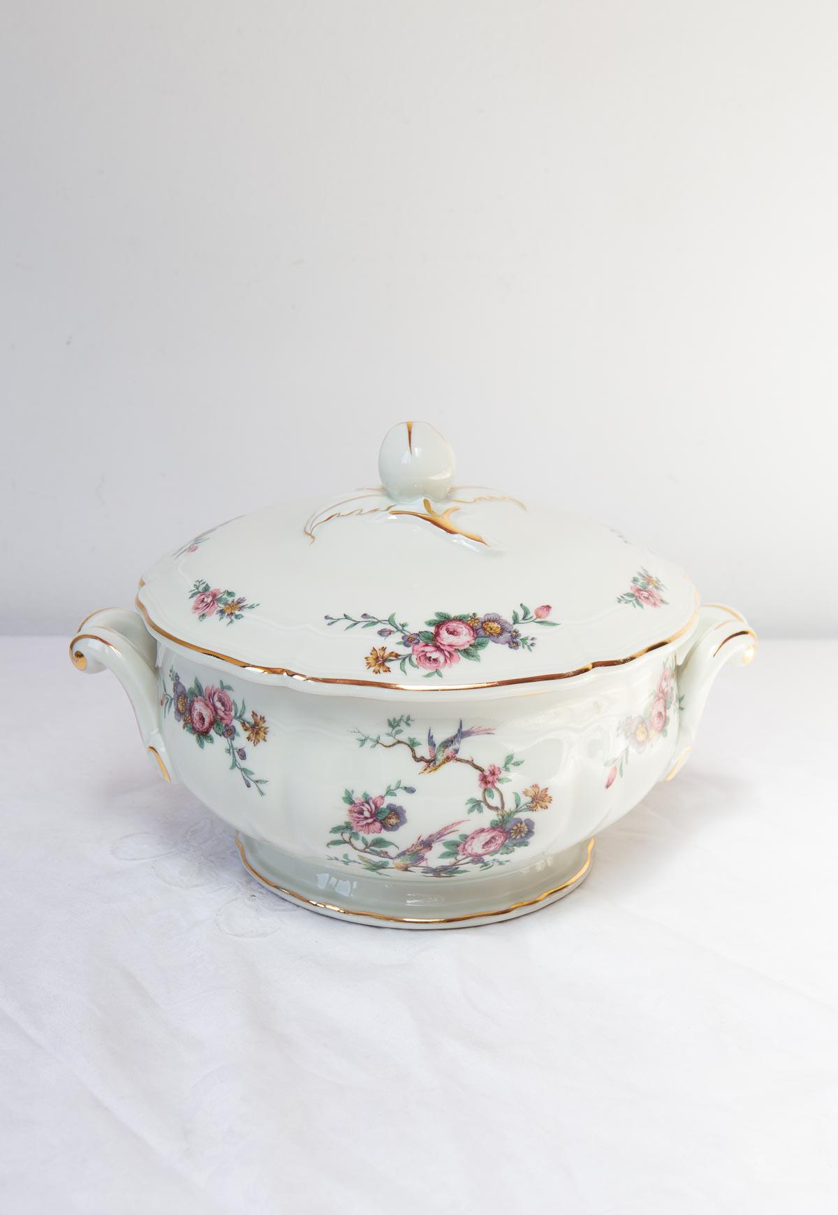 Ancienne Petite Soupière Pexonne Terre De Fer – Décor Oiseau – Dinette Vintage