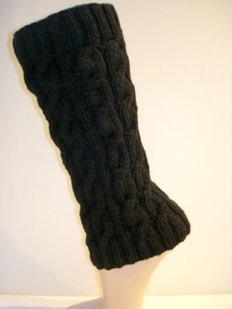 Leg warmers with cable pattern black women's leg warmers image 1