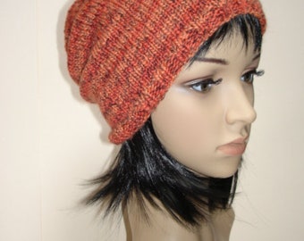 Beanie - Mütze - handgestrickt -orange meliert