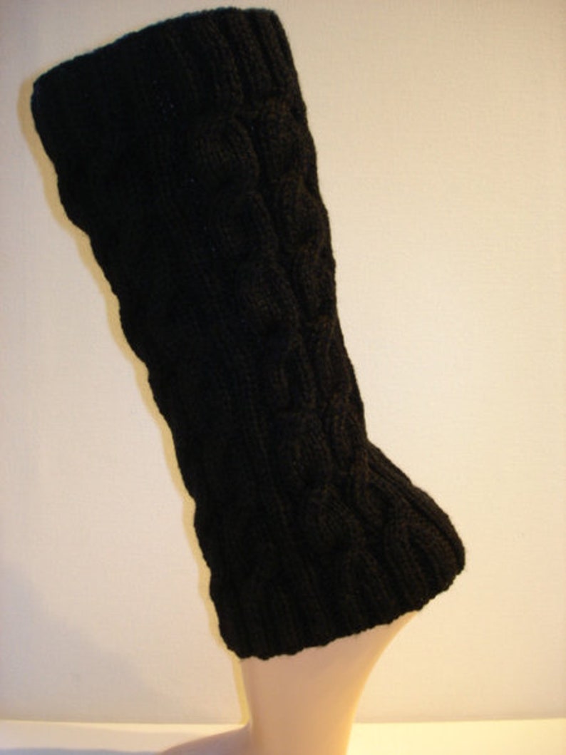 Leg warmers with cable pattern black women's leg warmers image 2