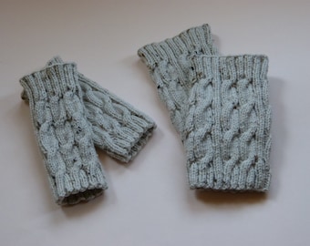 Leg warmers and wrist warmers set - wool white - tweed